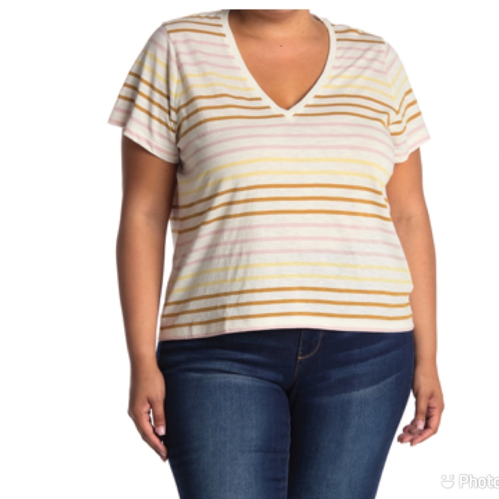 ❌Madewell Womens Whisper T-shirt Striped V-neck Naveen Size 3X